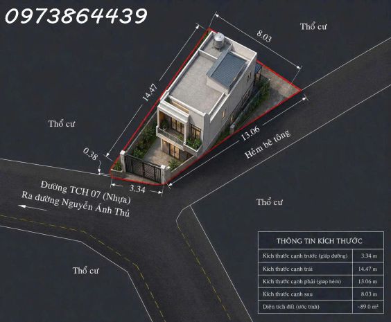 Bán đất lô góc  mặt tiền đường  8 m  nở hậu đẹp  89m2 - 7714007