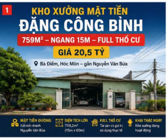 Kho xưởng mặt tiền đặng công bỉnh  759m²  ngang 15m 7717093