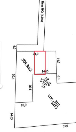 Bán đất xây nhà trọ mặt tiền thụt, hẻm trước nhà 6m 390a2 7721702