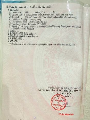 Cần bán đất tỉnh lộ 796 xã ninh điền ,huyện châu thành 7724395