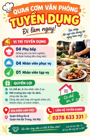 Quán cơm văn phòng cần nhân viên  đi làm ngay - tại đống 7725714