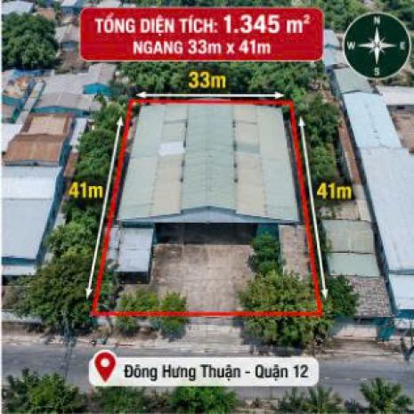 Xưởng 1.345m²  tân thới nhất- q12   33m x41m thuê 7729004