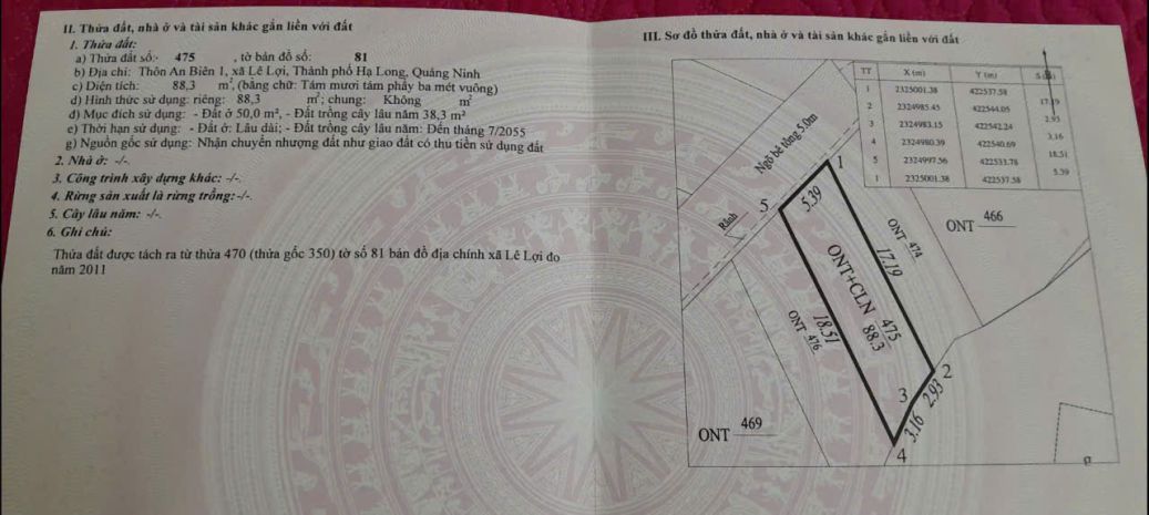Bán đất xã lê lợi  tp hạ long  vị trí đẹp, đường rộng 7730105