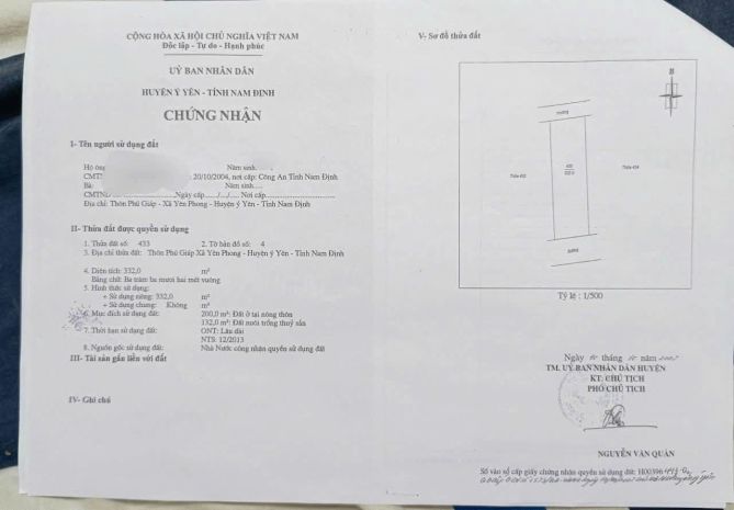 Bán lô đất 332m²- mặt tiền 10,5m- hướng nam- gần cầu bến 7731398