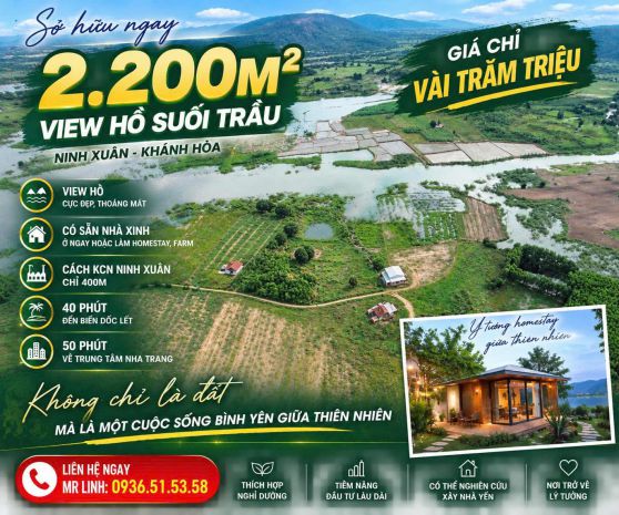Vài trăm triệu có 2.200m² view hồ + nhà sẵn  cách kcn ninh 7740905