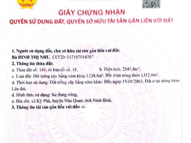 Cần bán nhanh lô đất xã quỳnh lưu, huyện nho quan , ninh 7745557
