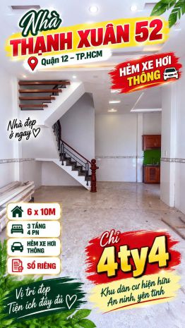 Bán nhà 3 tầng 60m2 6x10m 4pn hà huy giáp tx52 q12 hxh 7749650