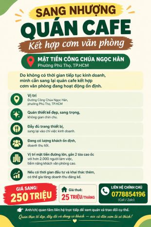 Sang nhượng quán cafe kết hợp cơm văn phòng  mặt tiền công 7749719