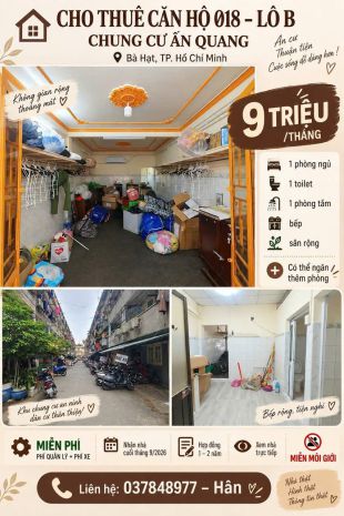 Chính chủ cho thuê căn hộ 018  lô b, chung cư ấn quang, bà 7756369
