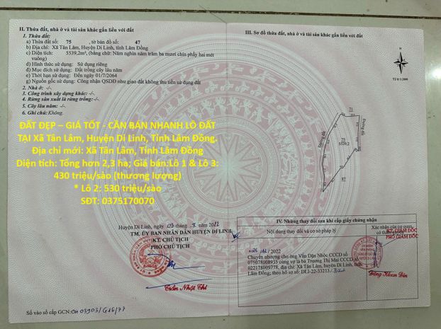 Đất đẹp  giá tốt - cần bán nhanh lô đất tại xã tân lâm, 7766427