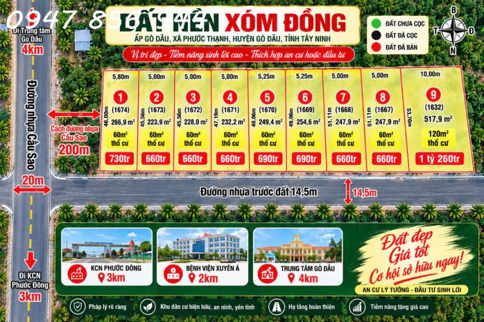 Gò dầu - tây ninh ngay kcn phước đông giá f0 cho đầu tư chỉ 7770053