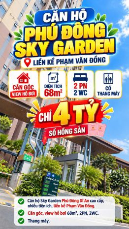 Bán căn hộ góc 68m2 phú đông sky garden sát phạm văn đồng 7772217