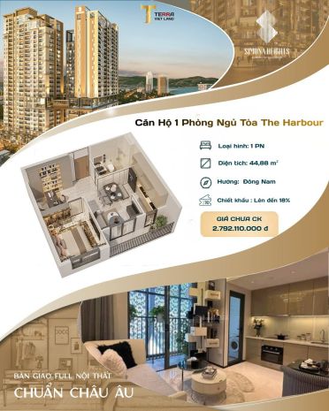 Căn hộ 1pn simona heights quy nhơn  44,88m², full nội thất 7775534