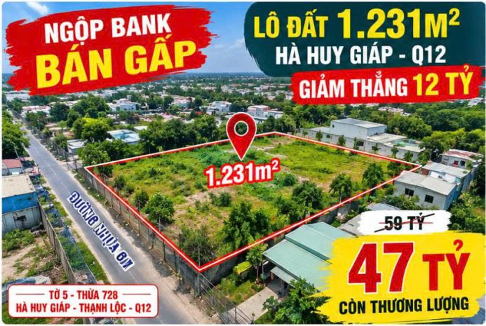 Giảm 12 tỷ  1.231m² hà huy giáp q12  đã có gp phân lô 7778897