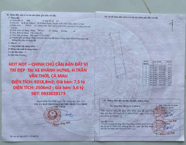 Hot hot  chính chủ cần bán đất vị trí đẹp  tại xã khánh 7782092