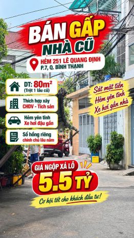 Chủ ngợp hạ 2tỷ bán nhà cũ 80m2 lê quang định bình thạnh nở 7785243