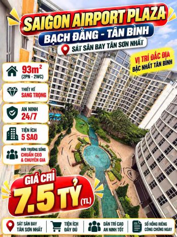 Bán căn hộ saigon airport plaza 93m2, 2pn  , sổ riêng 7.5tỷ 7785280