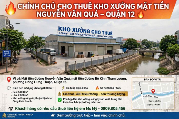 Chính chủ cho thuê kho xưởng 8.000m²  mặt tiền nguyễn văn 7793172