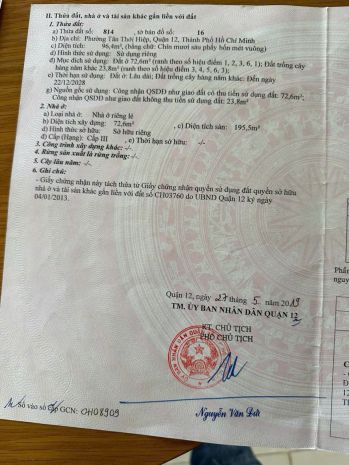Chính chủ cần tiền gấp  bán nhà mặt tiền tân thới hiệp 13, 7794989