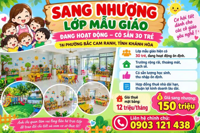 Sang nhượng lớp mẫu giáo đang hoạt động  có sẵn 30 trẻ tại 7801708