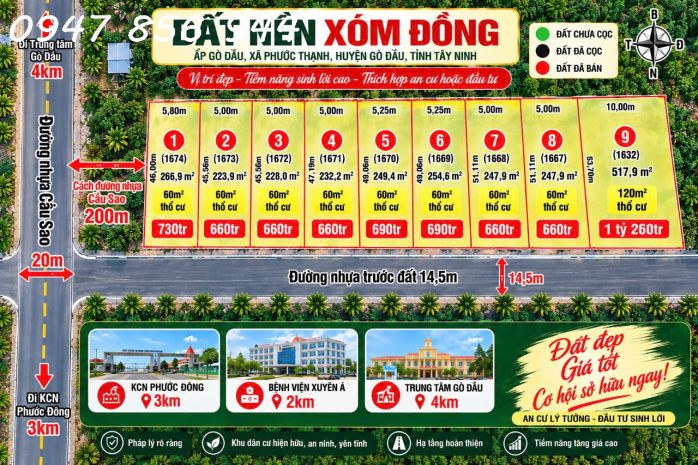 Tây ninh ngay kcn phước đông giá f0 cho đầu tư chỉ 660tr1 7805682