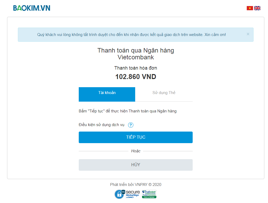nạp tiền online xác nhận